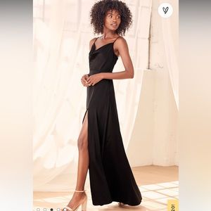 Lulus Size small formal invitation black satin maxi dress